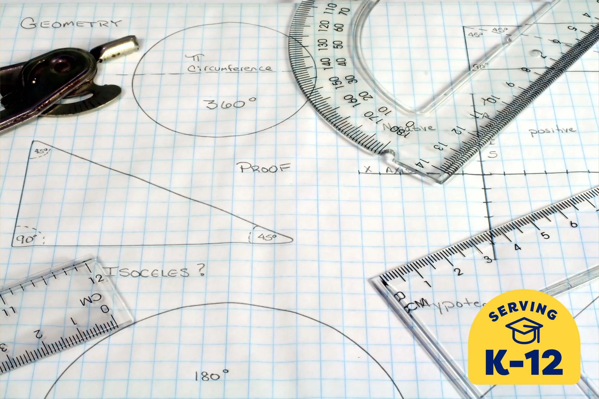 geometry math work on a graph paper with protractors and rulers